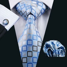 LS-1128 2018 Mens Tie Blue Novelty 100% Silk Fashion Necktie Hanky Cufflinks Barry.Wang Ties For Men Formal Wedding Party Groom 2024 - buy cheap