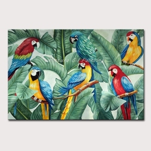 Pintura al óleo de Canva hecha a mano, seis loros hermosos en la rama, Animal para decoración de paredes, pintura de Hotel, decoración sin marco 2024 - compra barato