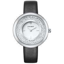 Cagarny Marca Top Quartz Relógio de Luxo de Alta Qualidade Da Forma Das Mulheres de Cristal Pulseira de Couro À Prova D' Água Senhoras Relógio Relogio feminino 2024 - compre barato