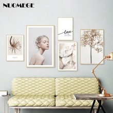 Pintura em tela minimalista nuomege, arte para decoração de parede, pôster e impressões em tela estilo nórdico, flor, para sala de estar 2024 - compre barato