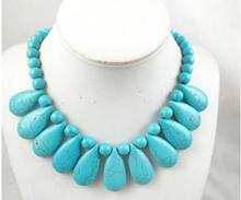 Collar plano con gemas turquesas para mujer, piedra Natural, gotas de agua, joyería hecha a mano, A15 2024 - compra barato
