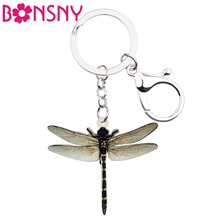 Bonsny Acrylic Tropic Dragonfly Insect Key Chains Keychains Ring Animal Summer Jewelry Gift For Women Girls Teens Bag Car Charms 2024 - buy cheap