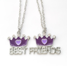 Children Best Friend Necklace Purple Crown 2 Pendant Girlfriends BFF Necklace Friendship Jewelry Gifts For Kids 2PCS/Set 2024 - buy cheap