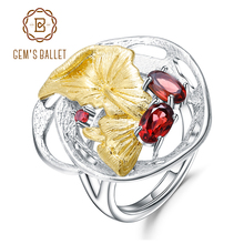 GEM'S BALLET-anillos de GEMA de granate roja Natural para mujer, Plata de Ley 925, anillo de hojas de Monstera hecho a mano, joyería fina 2024 - compra barato
