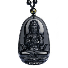 Colgante de obsidiana tallada de Buda para hombre y mujer, collar con amuleto de la suerte, joyería con piedra energética, regalo de Reiki curativo, color negro Natural 2024 - compra barato