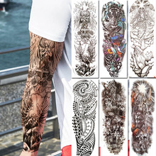 Временные татуировки на всю руку, крыло ангела, воин, для мужчин и женщин, водонепроницаемые искусственные татуировки, наклейки для боди-ног, искусство тигра хной, тату-бумага 2024 - купить недорого