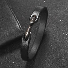 Jiayiqi Men Bracelet Vintage Black/Brown Genuine Leather Hook Bracelet Men Wristband Bangles Male Jewelry 20cm/18.5cm 2024 - купить недорого