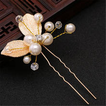 Handmade Wedding Hair Pins Bridal Accessories Pearl Gold Leaf Crystal Hairpin Clips Comb Headdress Prom Bridal Wedding Hair Tool 2024 - buy cheap