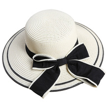 Sombrero de paja de punto de rafia para mujer, sombrero de playa informal de ala ancha, con protector solar, protección UV, con lazo de Panamá, V5 2024 - compra barato