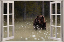 3D Effect Window View WALL STICKERS Brown Bear Vinyl Decal Decor Mural Landscape Art Home Decor Gift 2024 - buy cheap