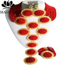 Trendy Nigeria Wedding Red african beads jewelry set crystal necklace bracelet earrings Free shipping Majalia-007 2024 - buy cheap