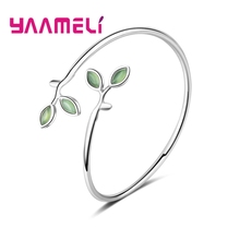 100% 925 Sterling Silver Olive Branch Leaves Open Cuff Bracelets & Bangles For Women Fashion Jewelry Wholesale 2024 - buy cheap