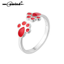 Новое поступление, открытое красное эмалированное кольцо Cxwind с двойной собакой, кошачьей лапой, для женщин и девушек, милое любимое животное, фотоподарок 2024 - купить недорого