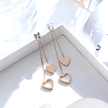 YUN RUO New Arrival Fashion Sweet Heart Crystal Stud Earring Rose Gold Color Woman Girl Gift Titanium Steel Jewelry Never Fade 2024 - buy cheap