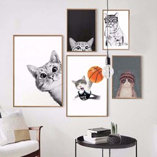 Modular Wall Art Home Decor Picture Hd Print Cute Cartoon Cat Basketball Posters Nordic Style Kids Room Animals Canvas Painting 2024 - buy cheap