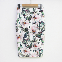 Women Pencil Skirt High Waist Big Flower Bodycon Midi Skirt Ladies Print White Black Slim Office OL Hip Skirt 2024 - buy cheap