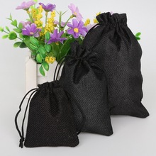 Bolsas de regalo de arpillera Natural para fiesta de boda, bolsitas de yute de arpillera, Color negro, con cordón, 5 unids/lote 2024 - compra barato