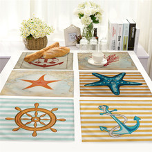 1Pcs Marine Style Anchor Pattern Placemat Table Mat Drink Coaster Cotton Linen Pad Dish Cup Mat 42*32cm Kitchen Accessory MS0019 2024 - buy cheap