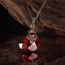 Colgante grande de Plata de Ley 925 para mujer, joyería de geometría irregular, piedra Natural roja vintage, con forma de gota de agua granate, con cadena 2024 - compra barato