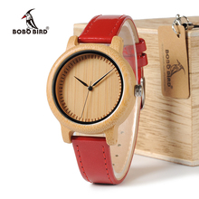 BOBO BIRD WJ09 Simple Style Bamboo Women Watch Bamboo Dial Genuine Red PU Leather Band Quartz Watches Relojes mujer Accept OEM 2024 - buy cheap