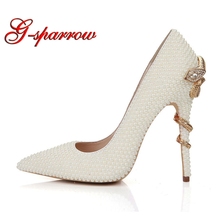 Handmade Ivory Pearl Bride Shoes Snake Style High Heels Pointed Toe Wedding Party Shoes Thin Heel Mother of the Bride Shoes 2024 - buy cheap