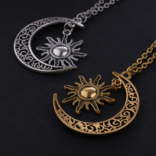 Women Fashion Moon And Sun Crescent Pendant Necklace Retro Vintage Long Sweater Chain Unisex Jewelry Gifts Silver Bronze 2024 - buy cheap