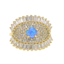 Micro pavé cz blue fire opal, anillo de compromiso turco de lujo contra el mal de ojo, joyería Bohemia 2024 - compra barato