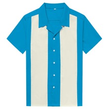 Camisa a rayas verticales para Hombre, ropa informal de algodón con botones, manga corta, Retro, para bolos 2024 - compra barato
