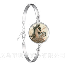 Mermaid Pattern Bracelet New Classic Round Glass Mermaid Murano 18mm Glass Dome Silver Plated Bangle For Women Gift 2024 - buy cheap