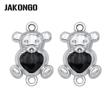 JAKONGO-conector de oso negro esmaltado de cristal Chapado en plata para fabricación de joyas, accesorios de pulsera, 20x13mm, 5 unids/lote 2024 - compra barato