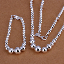 wholesale 925 Silver jewelry classic style fashion jewelry large and small beads Necklace/Bracelet two-piece jewelry sets 2024 - buy cheap