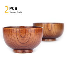 2Pcs Solid Wood Bowls Japanese Style Rice Bowl Salad Soup Bowl Baby Feeding Bowl Food Container Wooden Tableware Kitchen Utensil 2024 - buy cheap