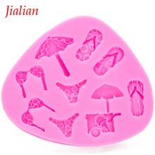 Shade Beach bikini beach slippers Shaped fondant cake silicone moulds chocolate for cupcake decoration kitchen Baking tool F0045 2024 - buy cheap