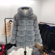 New brand fox fur coat hoodie ladies fashion warm long section natural fox fur ladies coat hoodie 2024 - buy cheap