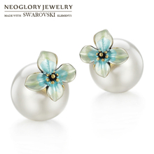 Neoglory Simulated Pearl & Enamel Earrings Jackets Colorful Flower Stylish Elegant Design For Lady Classic Sale Gift 2024 - buy cheap