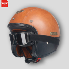 Motorcycle Helmets PU  open face Leather Harley cafe racer 3/4 Chopper Jet pilot helmet vintage retro helm kask casco de moto 2024 - buy cheap