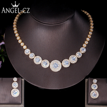 ANGELCZ Noble Arab Evening Jewelry Sets Micro Pave Round Cubic Zirconia Nigerian Golden Party Necklace Earrings For Women AJ159 2024 - buy cheap