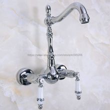 Polished Chrome Dual Handles Bathroom Kitchen Sink Faucets Wall Mounted Swivel Spout Two Holes Kitchen Mixer Taps Bnf958 2024 - buy cheap