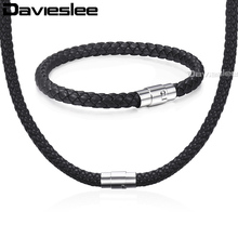Davieslee Men Women's Leather Jewelry Set Black Brown Braided Rope Leather Bracelet Necklace Set 2018 Jewelry 4 6 8mm DUSM04 2024 - buy cheap