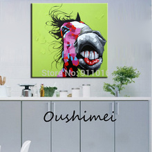 Hand Painted Abstract Animal Paintings For Room Decor Funny Smile Horse Oil Painting On Canvas Hang Pictures On The Wall Craft 2024 - buy cheap