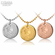 FYSARA European Isle Of Man Queen Elizabeth II Pendant Necklace Women Rose Gold Head Portrait Coin Necklace Vintage Jewelry 2024 - buy cheap