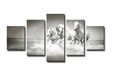 Pinturas Modernas sobre lienzo caballos blancos corriendo pintura arte de pared decoración de la sala de estar sin marco 5 piezas carteles decorar 2024 - compra barato