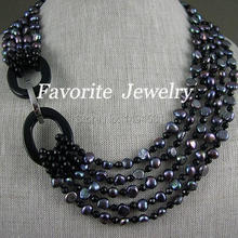 Жемчужное ожерелье-18 или 34 дюйма 5 рядов 7-8 мм АА черный цвет натуральный пресноводный жемчуг ожерелье-бесплатная доставка 2024 - купить недорого