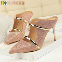 Bigtree sapatos femininos de salto alto, vazados, da moda, com brilhos, dourado e prateado, stiletto para mulheres 2024 - compre barato