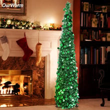 OurWarm 5ft Tinsel Pop Up Tree Collapsible Artificial Christmas Tree New Year's Product Christmas Tree Decorations Silver Green 2024 - buy cheap