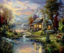 free shipping classical Thomas forest house deer landscape canvas prints oil painting printed on canvas art decoration picture 2024 - buy cheap
