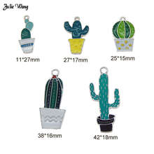 Julie Wang 5pcs 10pcs Enamel Potted Ball Cactus Charms Plant Pendant DIY Jewelry Women Bracelet Making Accessory 2024 - buy cheap