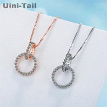 Uini-Tail hot new 925 Tibetan silver two kissing small fish micro-inlaid necklace Korean fashion trend sweet two-color necklace 2024 - buy cheap