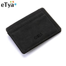 eTya Men Women Leather Wallet Business Credit Card Holder Fashion Thin Slim Wallets Coin Pocket Male Female Clutch Purse Bags 2024 - buy cheap