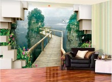 Custom photo mural 3d wallpaper Deep mountain wooden bridge path living room 3d wall murals wallpaper for walls 3 d 2024 - buy cheap